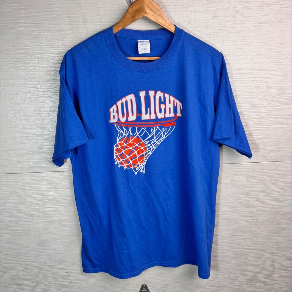 2000s Bud Light Basketball Graphic Tee Blue Beer Promo Large